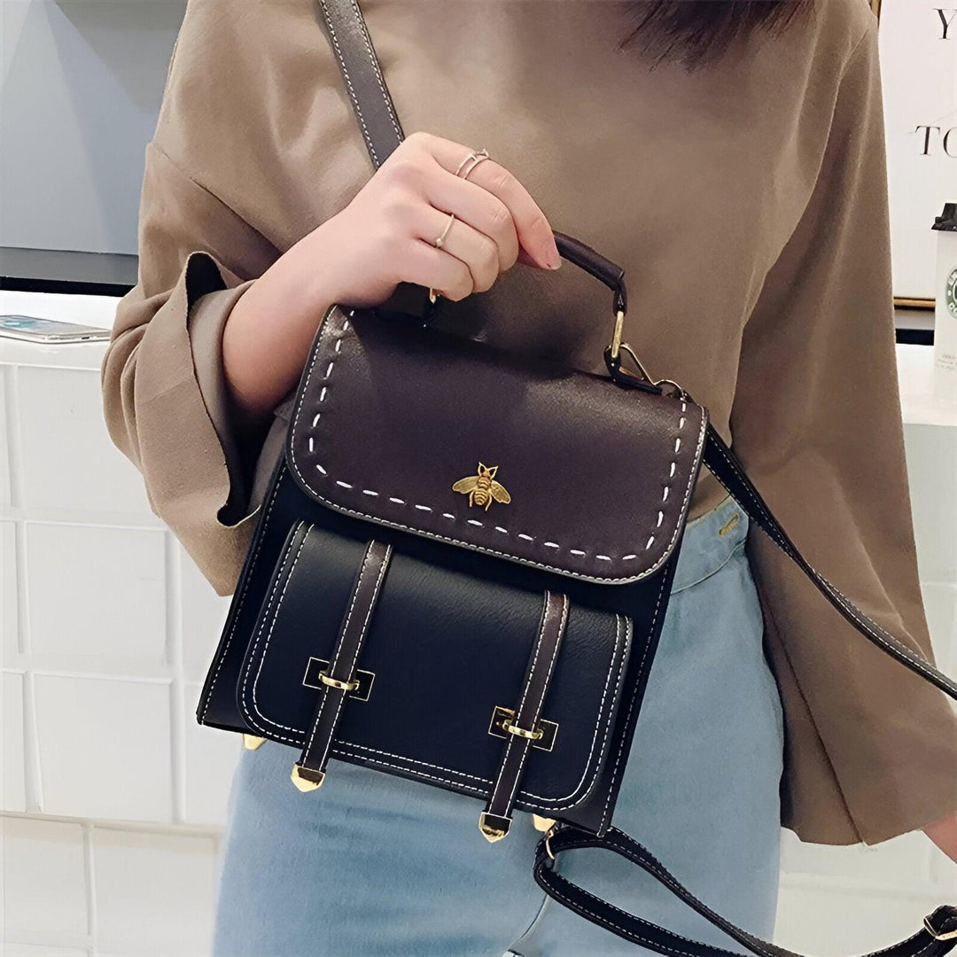Leder Rucksack mit Bienenmotiv - Stilvoller Damenrucksack-Luzern Mode