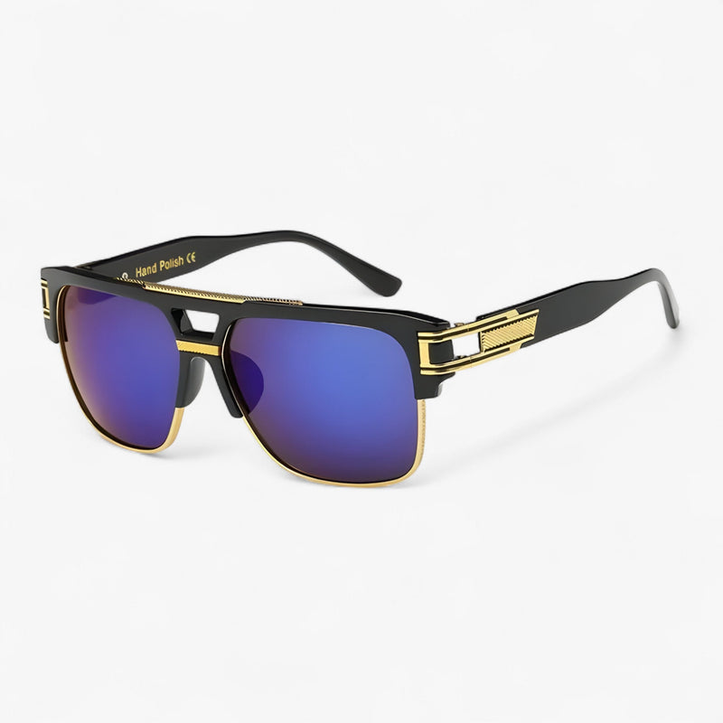 Sonnenbrille | Eckig | Unisex | Verspiegelt | UV-400 Schutz | Retro-Schwarz Blau-Luzern Mode