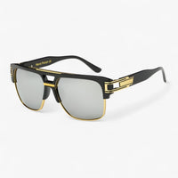 Sonnenbrille | Eckig | Unisex | Verspiegelt | UV-400 Schutz | Retro-Schwarz Silber-Luzern Mode