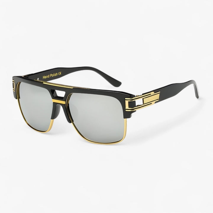 Sonnenbrille | Eckig | Unisex | Verspiegelt | UV-400 Schutz | Retro-Schwarz Silber-Luzern Mode