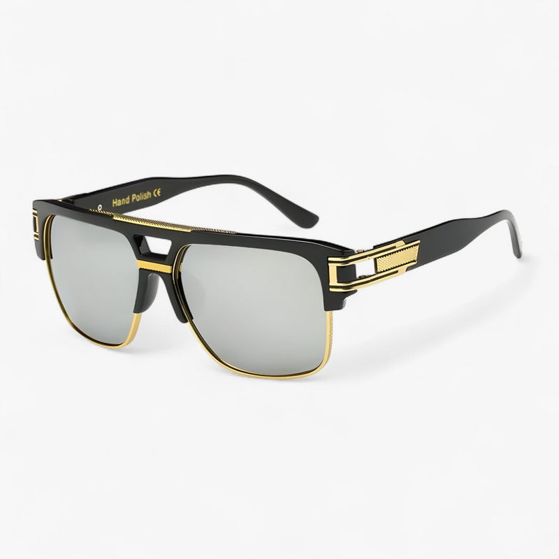 Sonnenbrille | Eckig | Unisex | Verspiegelt | UV-400 Schutz | Retro-Schwarz Silber-Luzern Mode