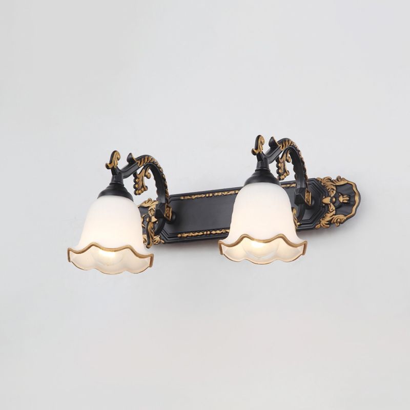 Vintage Design Wandleuchte | E14 LED | Metall | Glas | 2-oder3-flammig-Schwarz und Gold-2 Flammen-Luzern Mode