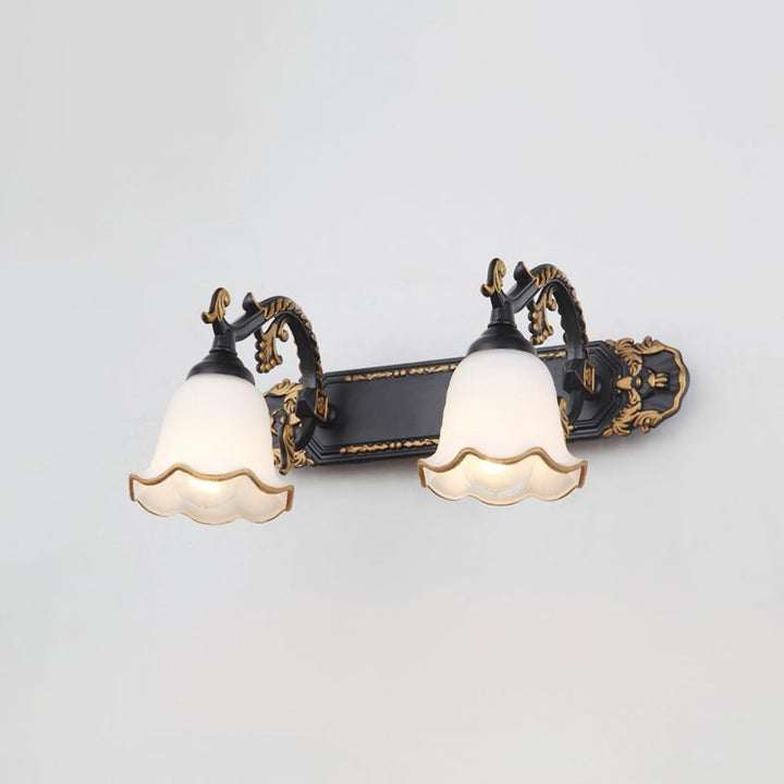 Vintage Design Wandleuchte | E14 LED | Metall | Glas | 2-oder3-flammig-Schwarz und Gold-2 Flammen-Luzern Mode