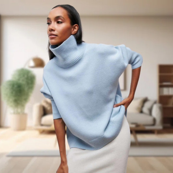 Oversized Damen Rollkragenpullover - Strickmode Wintertrends 2023-Blau-S-Luzern Mode