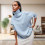 Oversized Damen Rollkragenpullover - Strickmode Wintertrends 2023-Blau-S-Luzern Mode