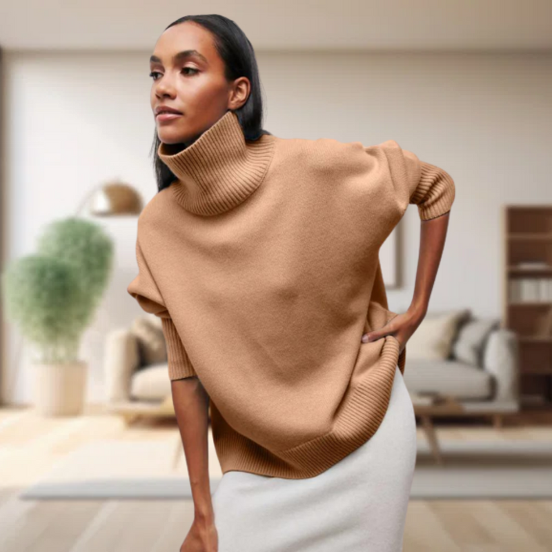 Oversized Damen Rollkragenpullover - Strickmode Wintertrends 2023-Braun-S-Luzern Mode