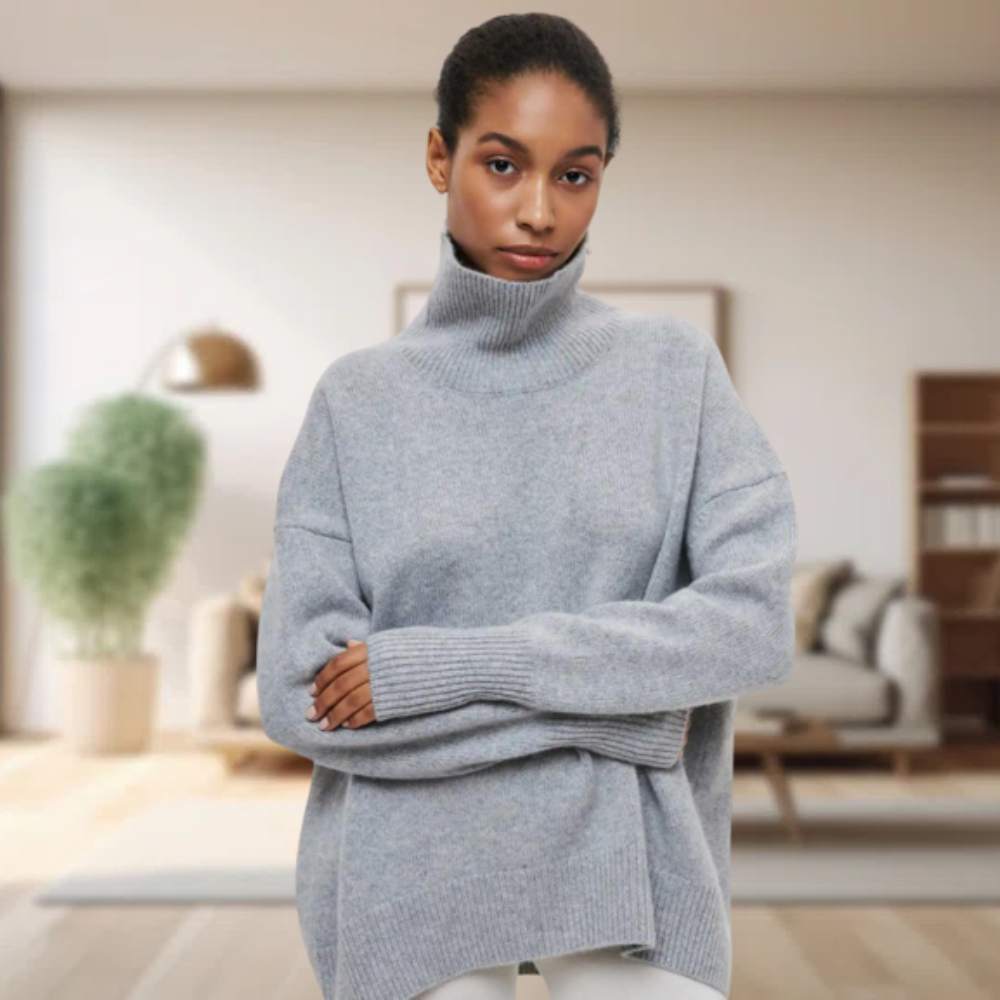 Oversized Damen Rollkragenpullover - Strickmode Wintertrends 2023-Grau-S-Luzern Mode