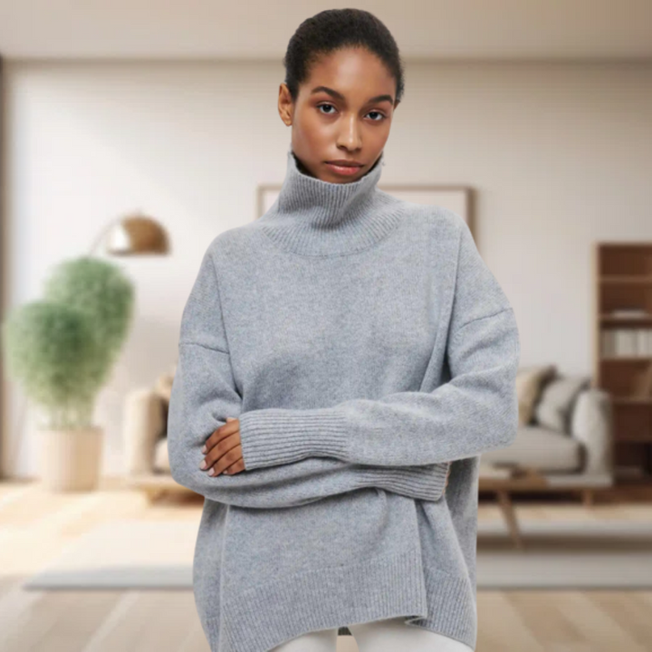 Oversized Damen Rollkragenpullover - Strickmode Wintertrends 2023-Grau-S-Luzern Mode