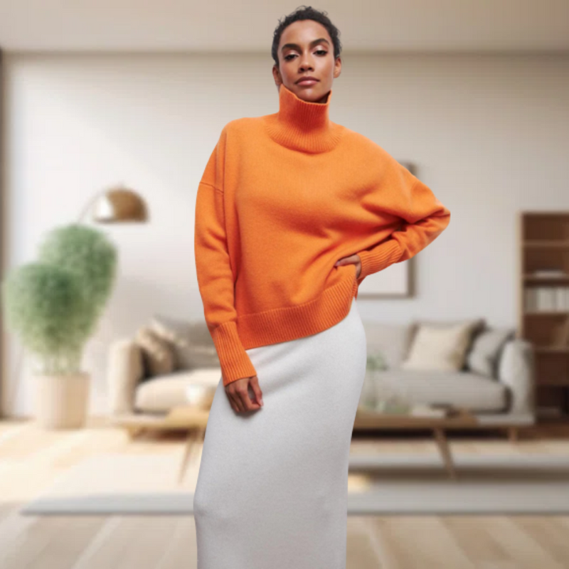 Oversized Damen Rollkragenpullover - Strickmode Wintertrends 2023-Orange-S-Luzern Mode