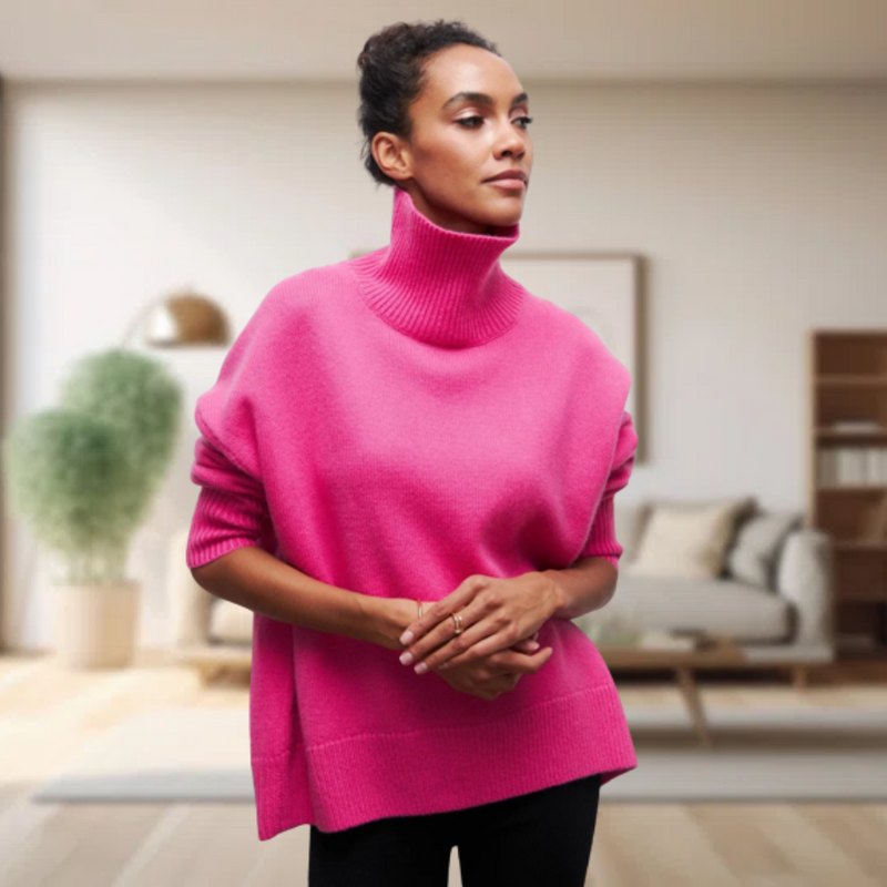 Oversized Damen Rollkragenpullover - Strickmode Wintertrends 2023-Rosa-S-Luzern Mode