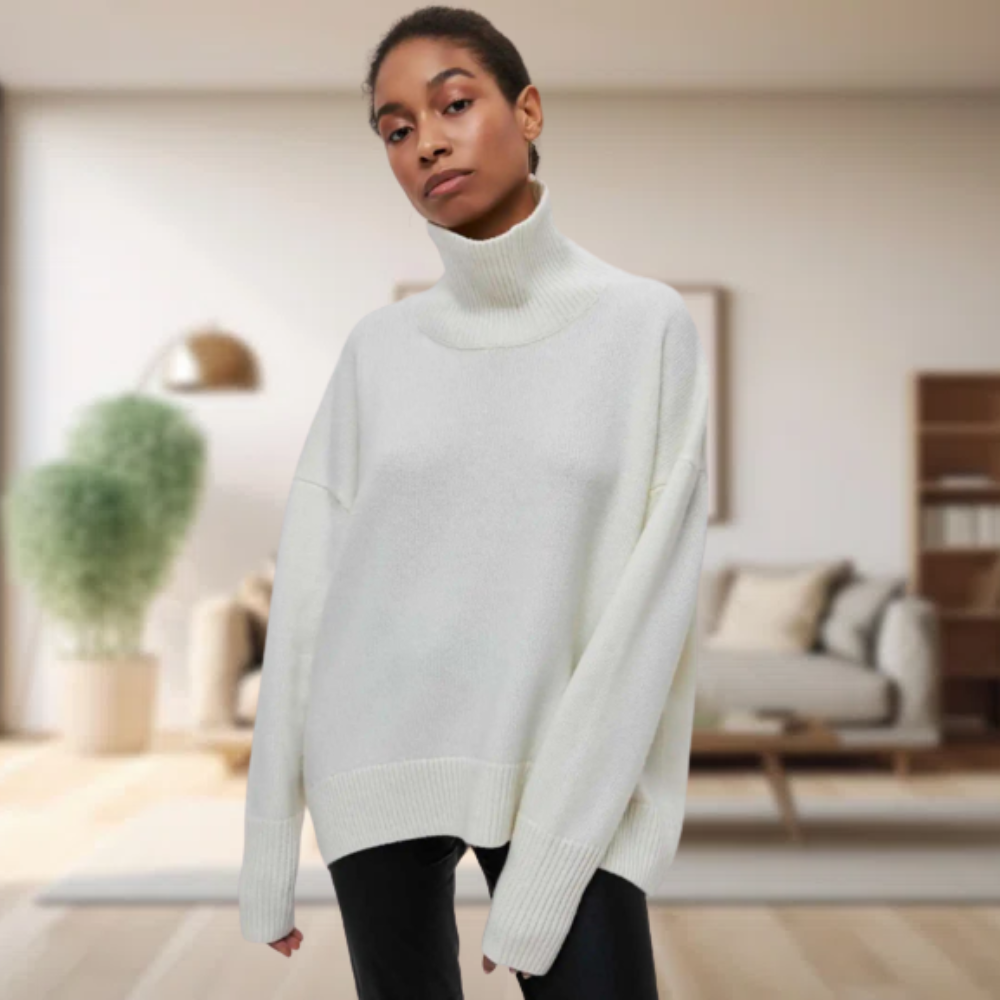 Oversized Damen Rollkragenpullover - Strickmode Wintertrends 2023-Weiß-S-Luzern Mode