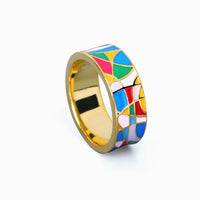 Emaille-Zirkonia-Ring | Vergoldetes Silber Stilvoll Farbig Einzigartig Trendi-Luzern Mode