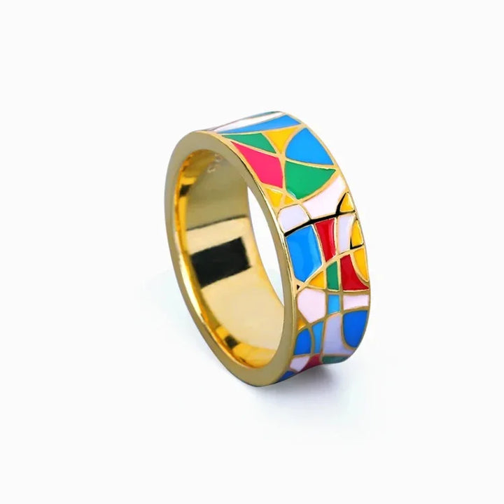 Emaille-Zirkonia-Ring | Vergoldetes Silber Stilvoll Farbig Einzigartig Trendi-Luzern Mode
