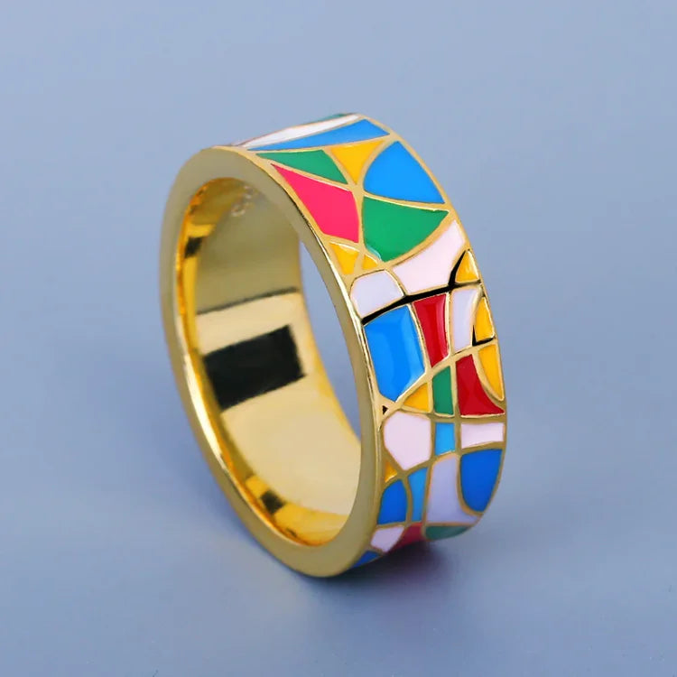 Emaille-Zirkonia-Ring | Vergoldetes Silber Stilvoll Farbig Einzigartig Trendi-5-Luzern Mode