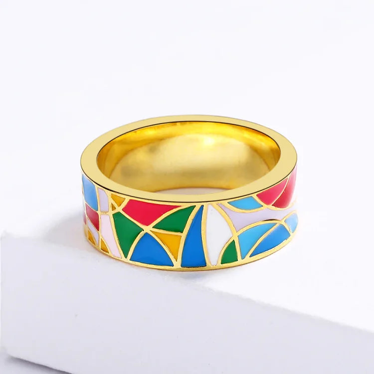 Emaille-Zirkonia-Ring | Vergoldetes Silber Stilvoll Farbig Einzigartig Trendi-Luzern Mode