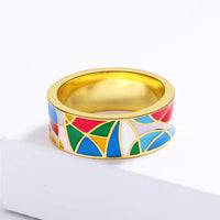 Emaille-Zirkonia-Ring | Vergoldetes Silber Stilvoll Farbig Einzigartig Trendi-Luzern Mode