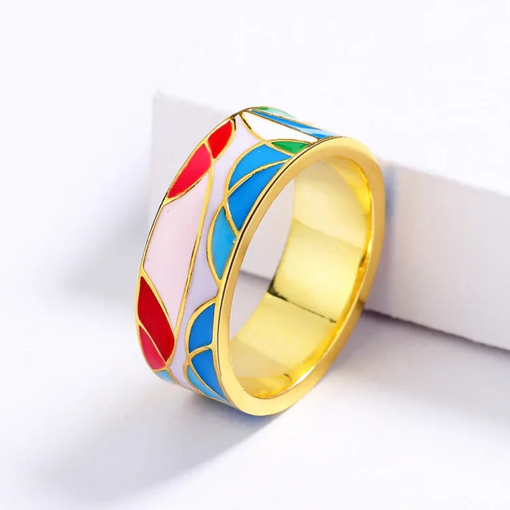 Emaille-Zirkonia-Ring | Vergoldetes Silber Stilvoll Farbig Einzigartig Trendi-Luzern Mode