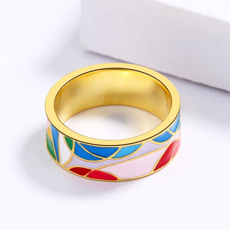 Emaille-Zirkonia-Ring | Vergoldetes Silber Stilvoll Farbig Einzigartig Trendi-Luzern Mode