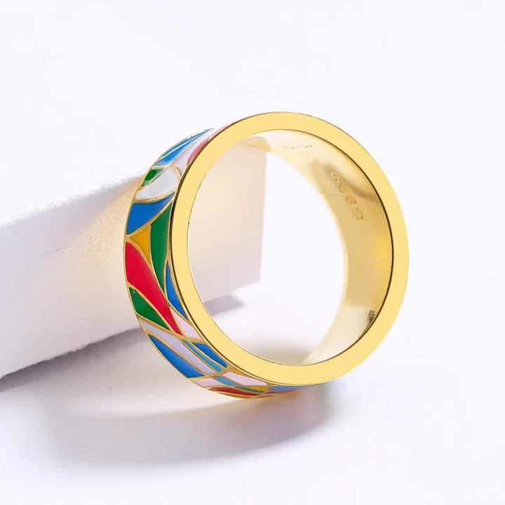 Emaille-Zirkonia-Ring | Vergoldetes Silber Stilvoll Farbig Einzigartig Trendi-Luzern Mode