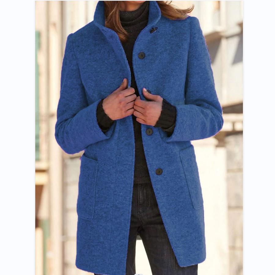 Damen Wollmantel elegant warm Winterjacke modisch-Dunkelblau-S-Luzern Mode