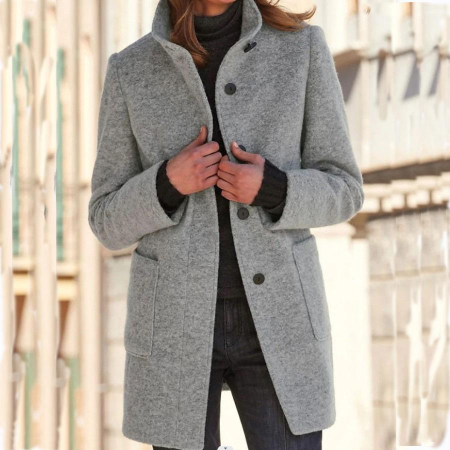 Damen Wollmantel elegant warm Winterjacke modisch-Hellgrau-S-Luzern Mode