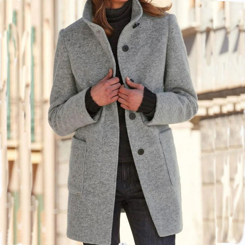 Damen Wollmantel elegant warm Winterjacke modisch-Hellgrau-S-Luzern Mode