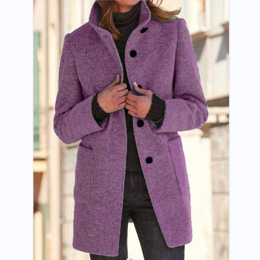 Damen Wollmantel elegant warm Winterjacke modisch-Helllila-S-Luzern Mode