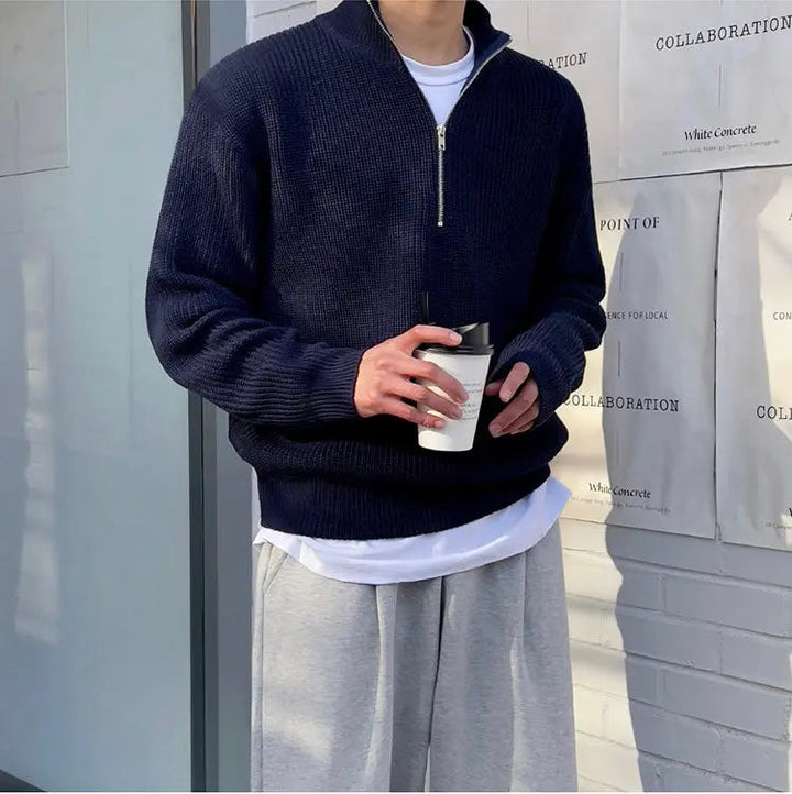 Herren Strickpullover mit Reißverschluss für Herbst/Winter-Blau-XS-Luzern Mode