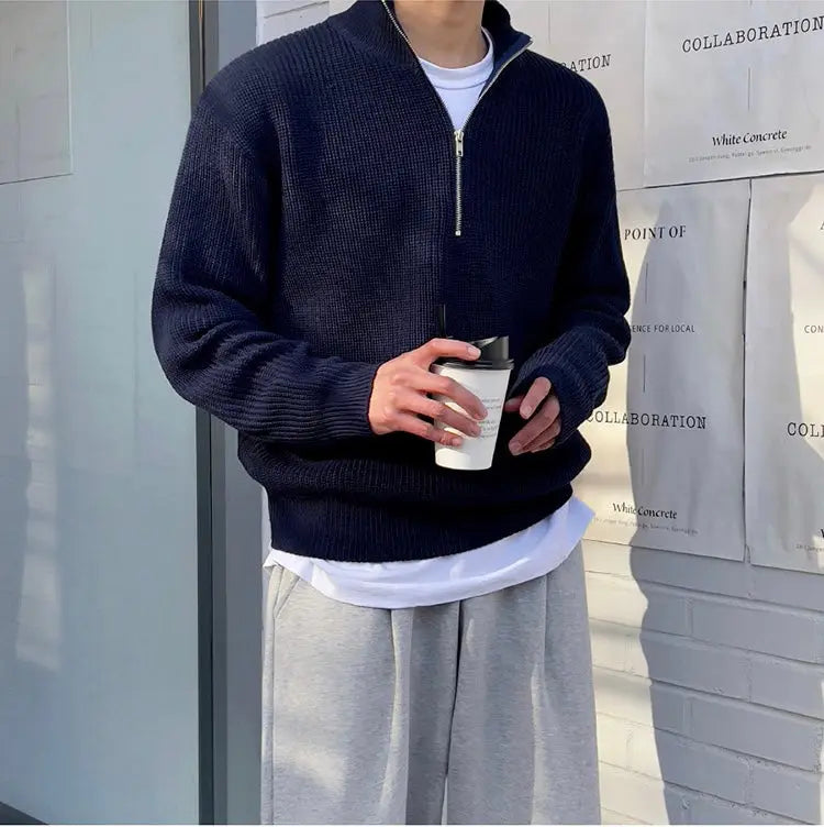 Herren Strickpullover mit Reißverschluss für Herbst/Winter-Blau-XS-Luzern Mode
