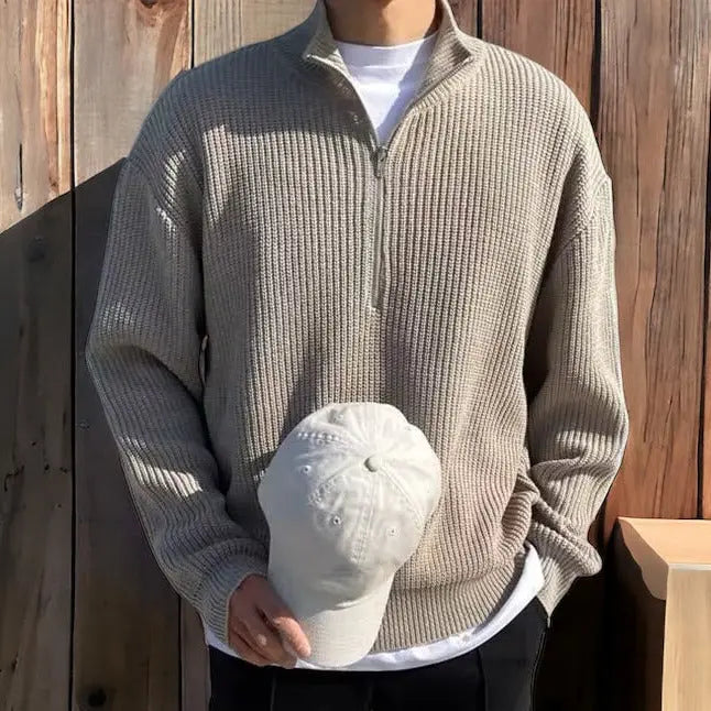 Herren Strickpullover mit Reißverschluss für Herbst/Winter-Grau-XS-Luzern Mode