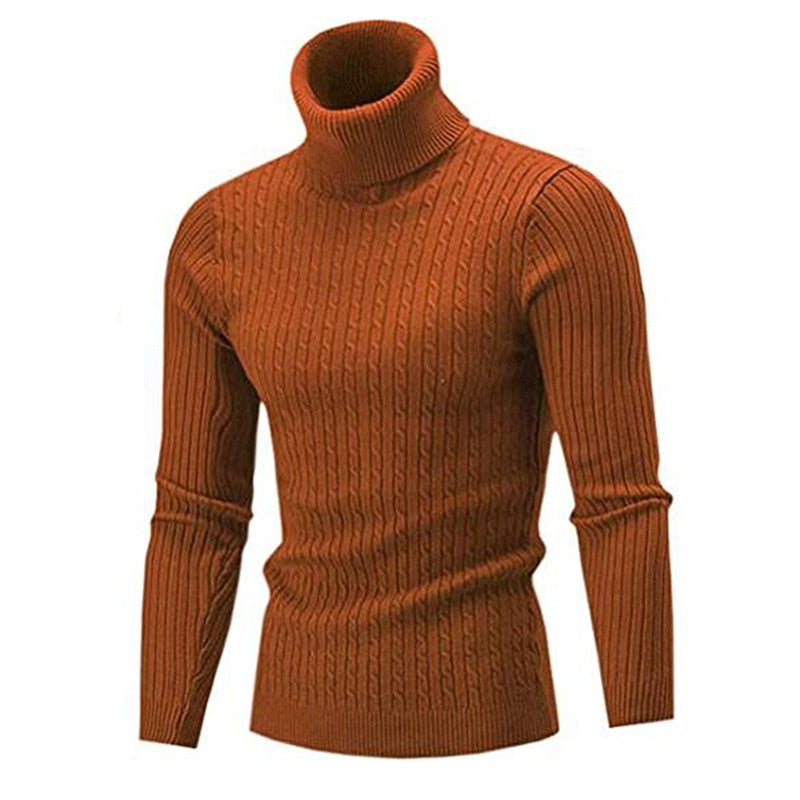Herren Rollkragenpullover Strickmode Winter Warm Trend-Braun-S-Luzern Mode
