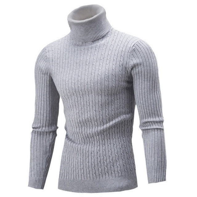 Herren Rollkragenpullover Strickmode Winter Warm Trend-Grau-S-Luzern Mode