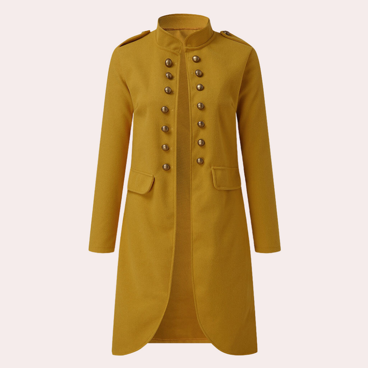 Damen Mantel im Militärstil mit Knopfleiste und Stehkragen-Gelb-XS-Luzern Mode