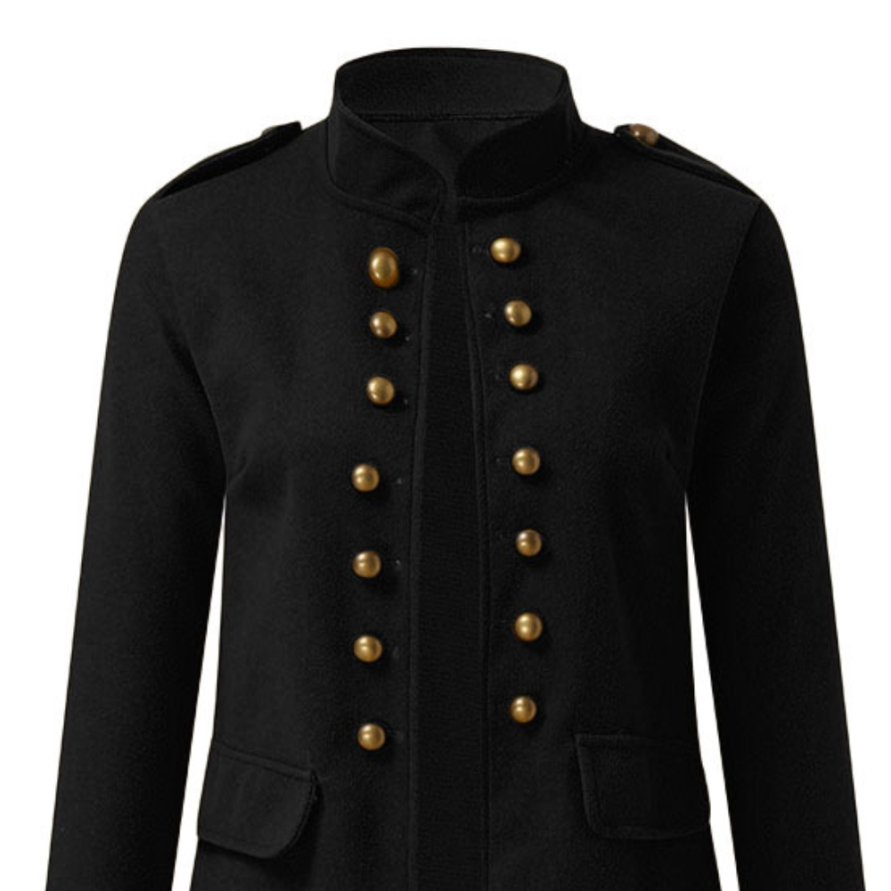 Damen Mantel im Militärstil mit Knopfleiste und Stehkragen-Luzern Mode