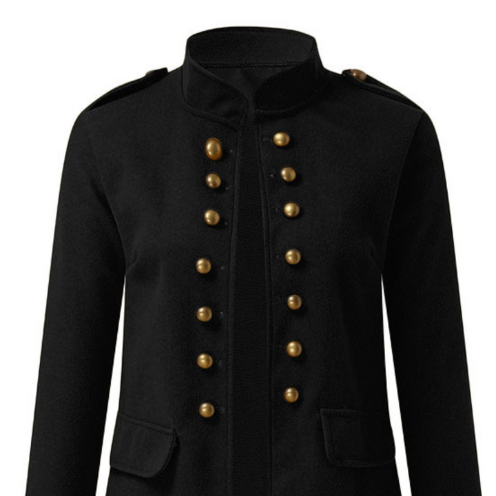 Damen Mantel im Militärstil mit Knopfleiste und Stehkragen-Luzern Mode