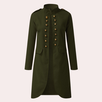 Damen Mantel im Militärstil mit Knopfleiste und Stehkragen-Grün-XS-Luzern Mode