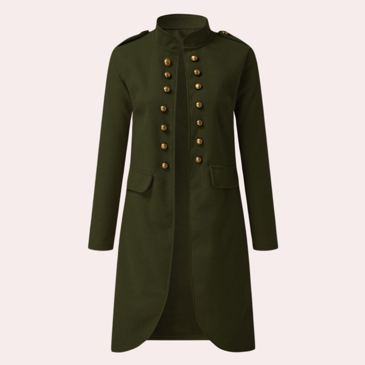 Damen Mantel im Militärstil mit Knopfleiste und Stehkragen-Grün-XS-Luzern Mode