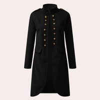 Damen Mantel im Militärstil mit Knopfleiste und Stehkragen-Schwarz-XS-Luzern Mode