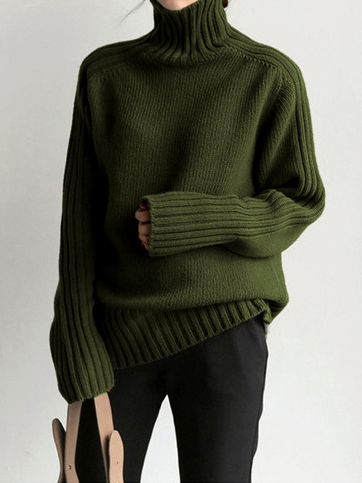 Damen Strickpullover mit Rollkragen für Herbst/Winter-Grün-XS-Luzern Mode
