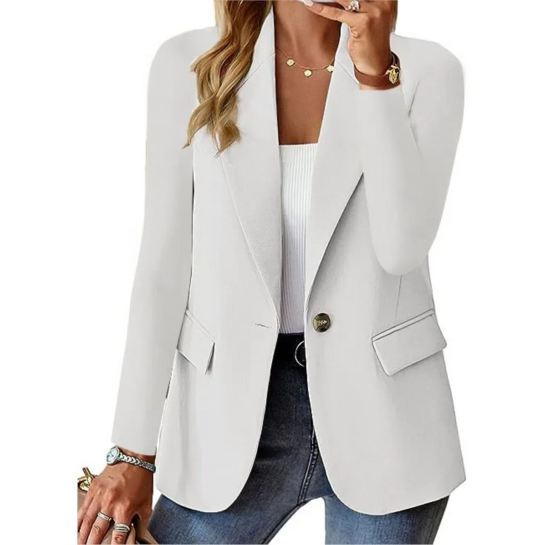 Damen Blazer mit Tasche und Knopf - Eleganter Business Look-Weiß-S-Luzern Mode
