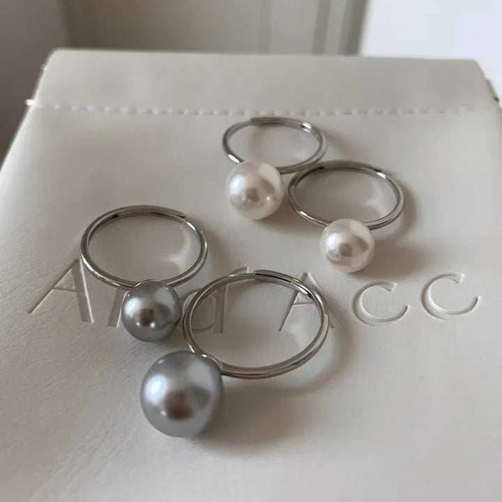 Perlenring | Verstellbar One Size Silber Langlebig Stilvoll Klassisch-Weiß-Luzern Mode