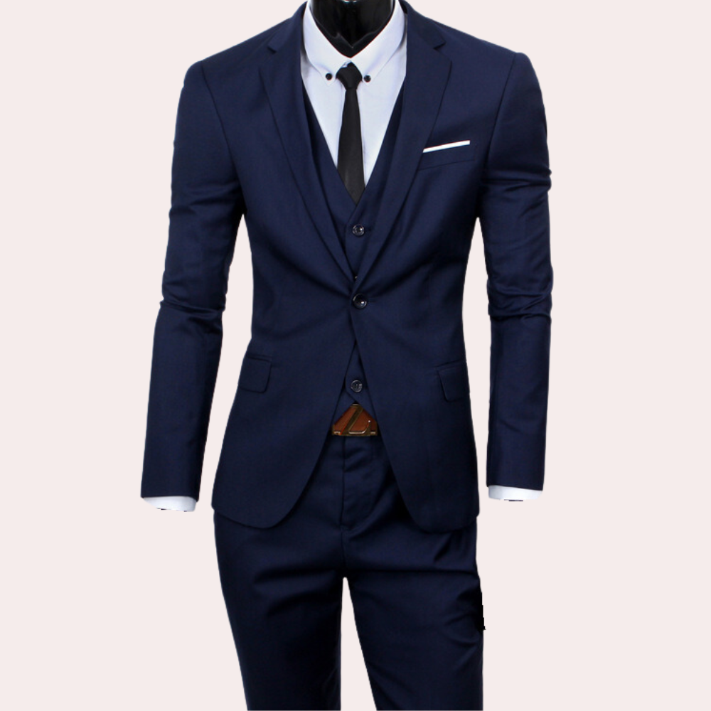 Herren Anzug 3-teilig Slim Fit Business Hochzeit Set-Dunkelblau-S-Luzern Mode