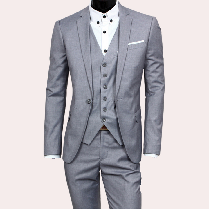 Herren Anzug 3-teilig Slim Fit Business Hochzeit Set-Grau-S-Luzern Mode
