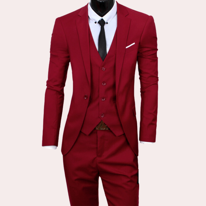 Herren Anzug 3-teilig Slim Fit Business Hochzeit Set-Rot-S-Luzern Mode