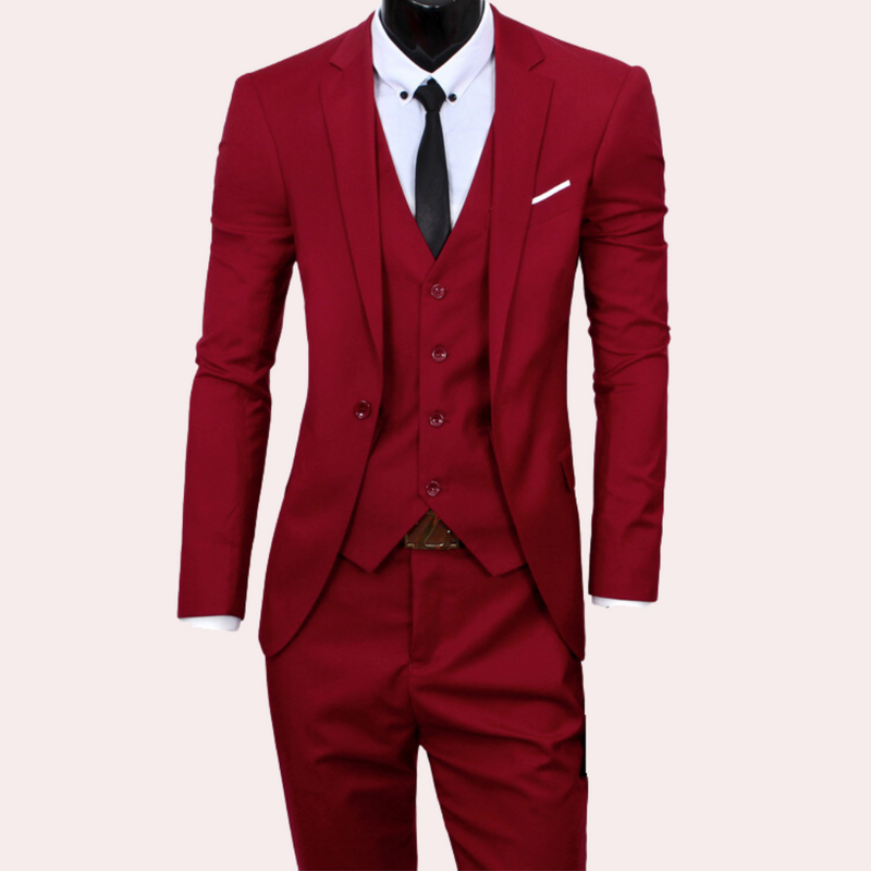 Herren Anzug 3-teilig Slim Fit Business Hochzeit Set-Rot-S-Luzern Mode