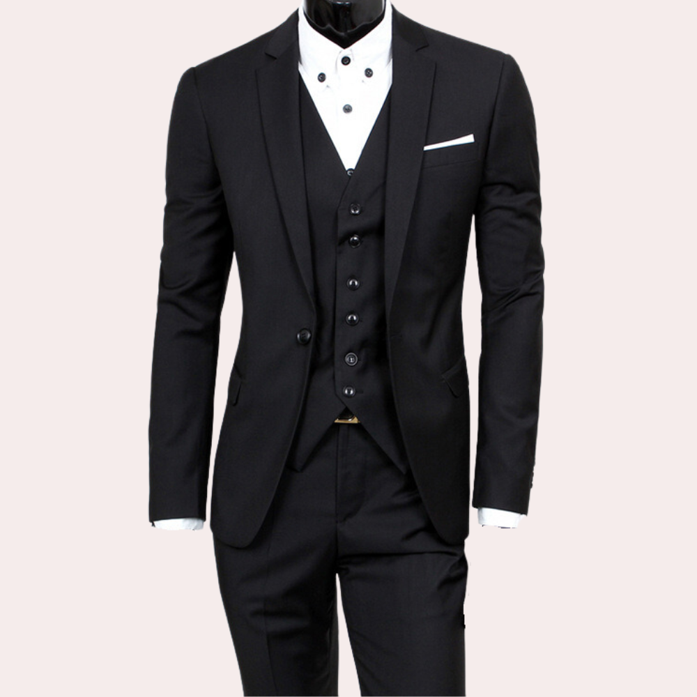 Herren Anzug 3-teilig Slim Fit Business Hochzeit Set-Schwarz-S-Luzern Mode