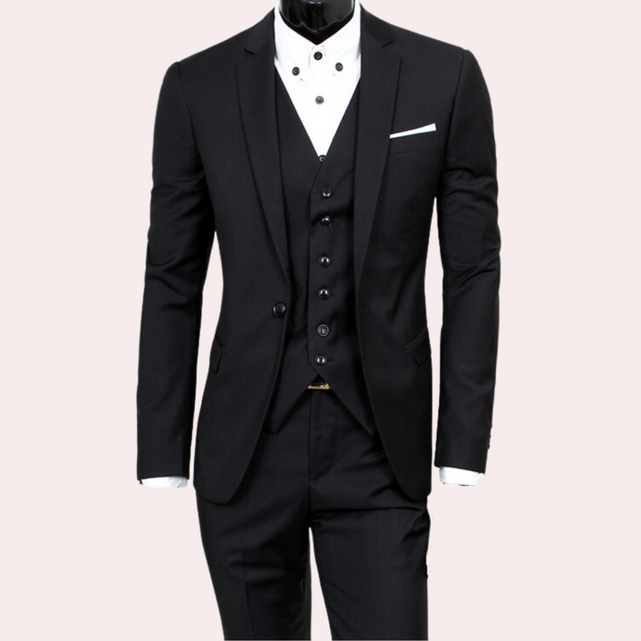 Herren Anzug 3-teilig Slim Fit Business Hochzeit Set-Schwarz-S-Luzern Mode