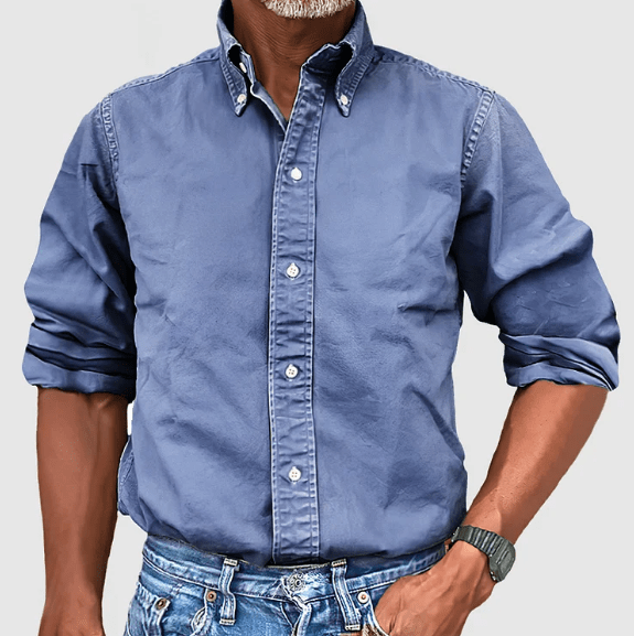 Herren Freizeithemd aus Baumwolle mit Knopfleiste-Blau-S-Luzern Mode