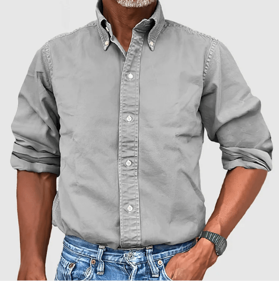 Herren Freizeithemd aus Baumwolle mit Knopfleiste-Grau-S-Luzern Mode