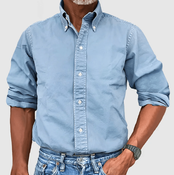 Herren Freizeithemd aus Baumwolle mit Knopfleiste-Hellblau-S-Luzern Mode